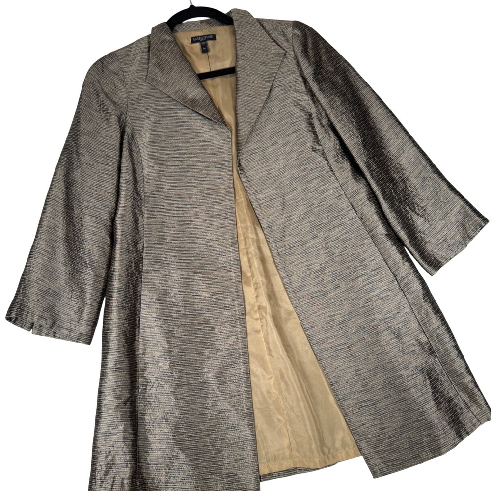 Eileen Fisher Jacket Womens‎ PP Bronze Silk Blend Metallic Long Topper R3MTS-4